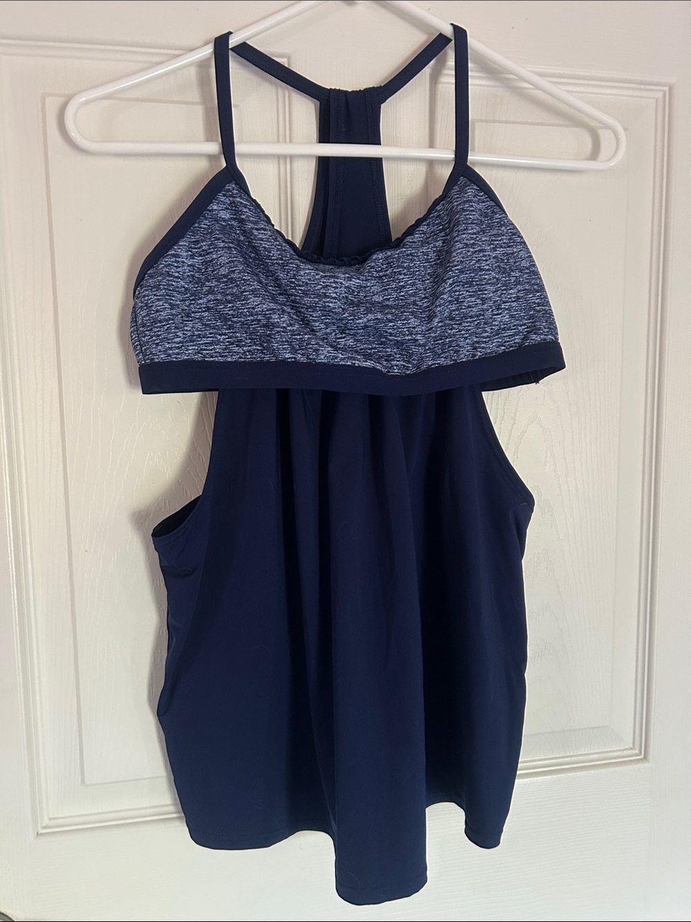 TYR Navy Racerback Tank with Heathered Shelf Detail